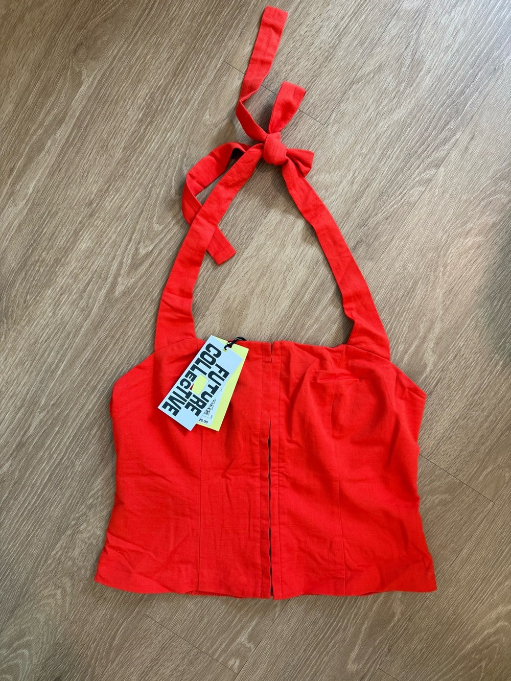 Future Collective Red-Orange Halter Tie Crop Top NWT